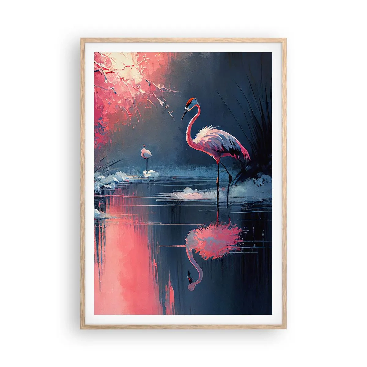 Plakat i ramme af lyst egetræ - En fugls tilflugtssted - 70x100 cm