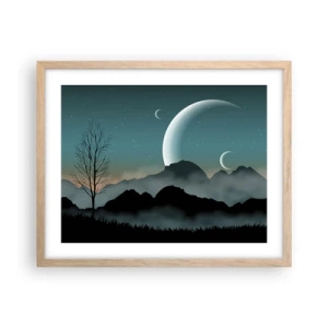 Plakat i ramme af lyst egetræ - Karneval i den stjerneklare nat - 50x40 cm