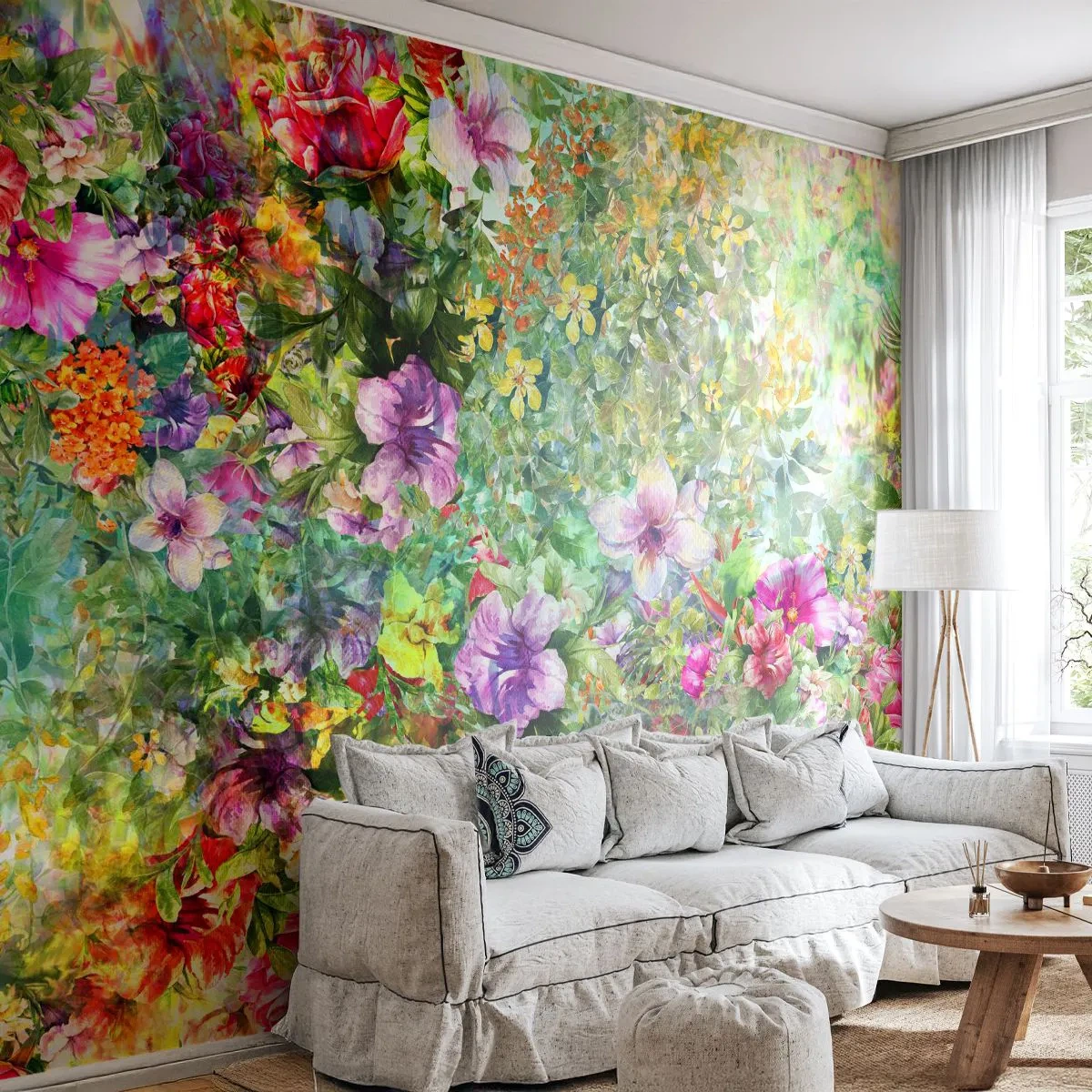 Fototapet Premium Sand - Ind i blomsterne ved fortabelse - Blomster, Have, Natur - 100x70 cm