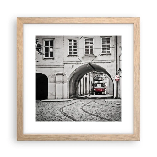 Plakat i ramme af lyst egetræ - Gennem byens labyrint - 30x30 cm