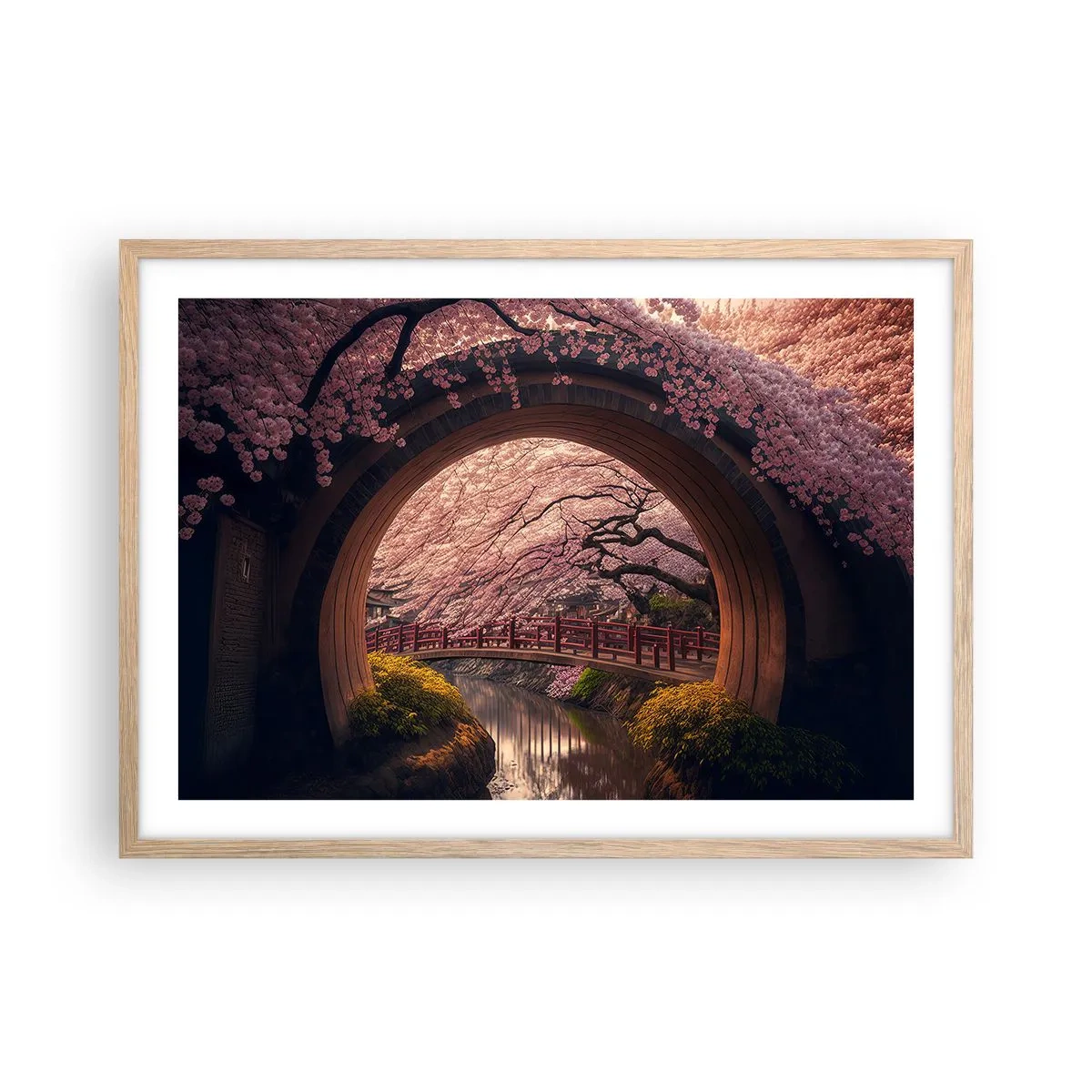 Plakat i ramme af lyst egetræ - Japansk forår - 70x50 cm