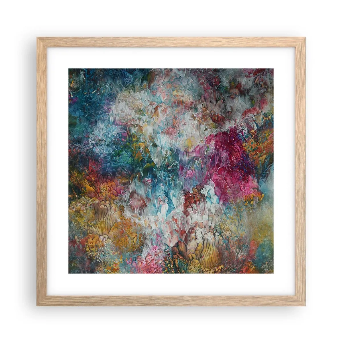 Plakat i ramme af lyst egetræ - I fuldt flor - 40x40 cm
