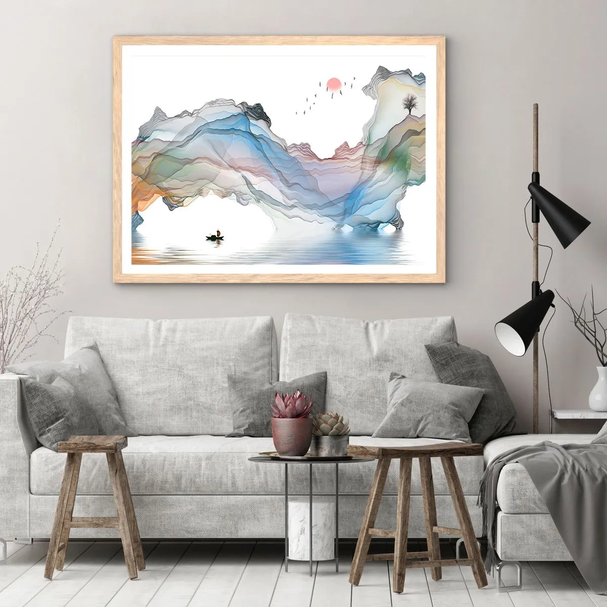 Plakat i ramme af lyst egetræ - Mod krystalbjergene - 70x50 cm