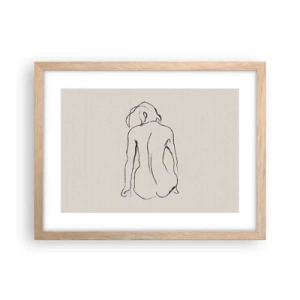 Plakat i ramme af lyst egetræ - Nøgen pige - 40x30 cm