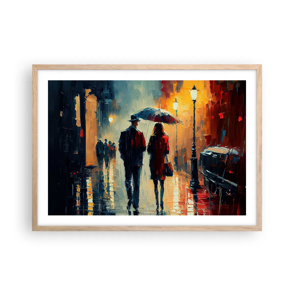 Plakat i ramme af lyst egetræ - Urban kærlighedshistorie - 70x50 cm