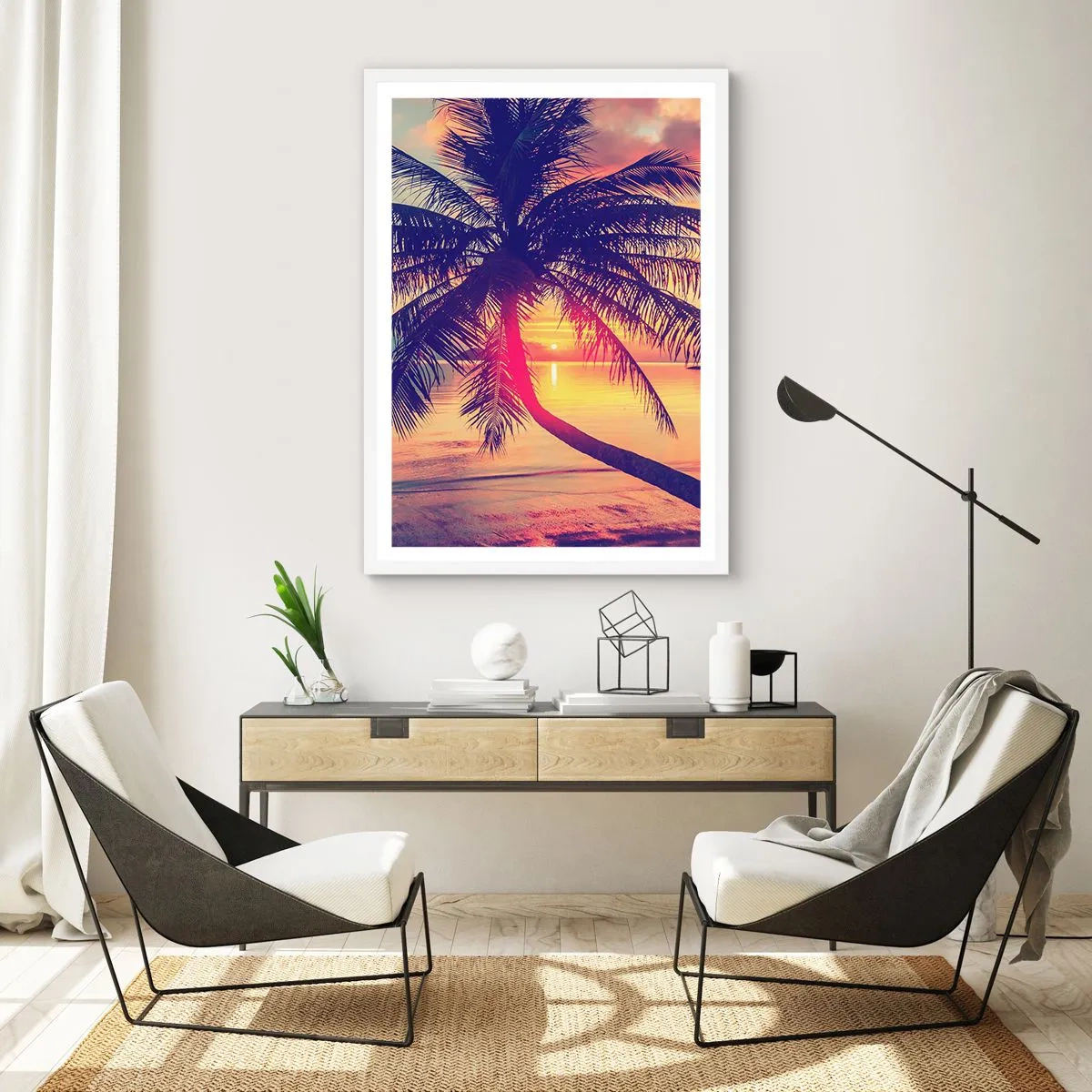 Plakat i hvid ramme - En aften under palmerne - 70x100 cm