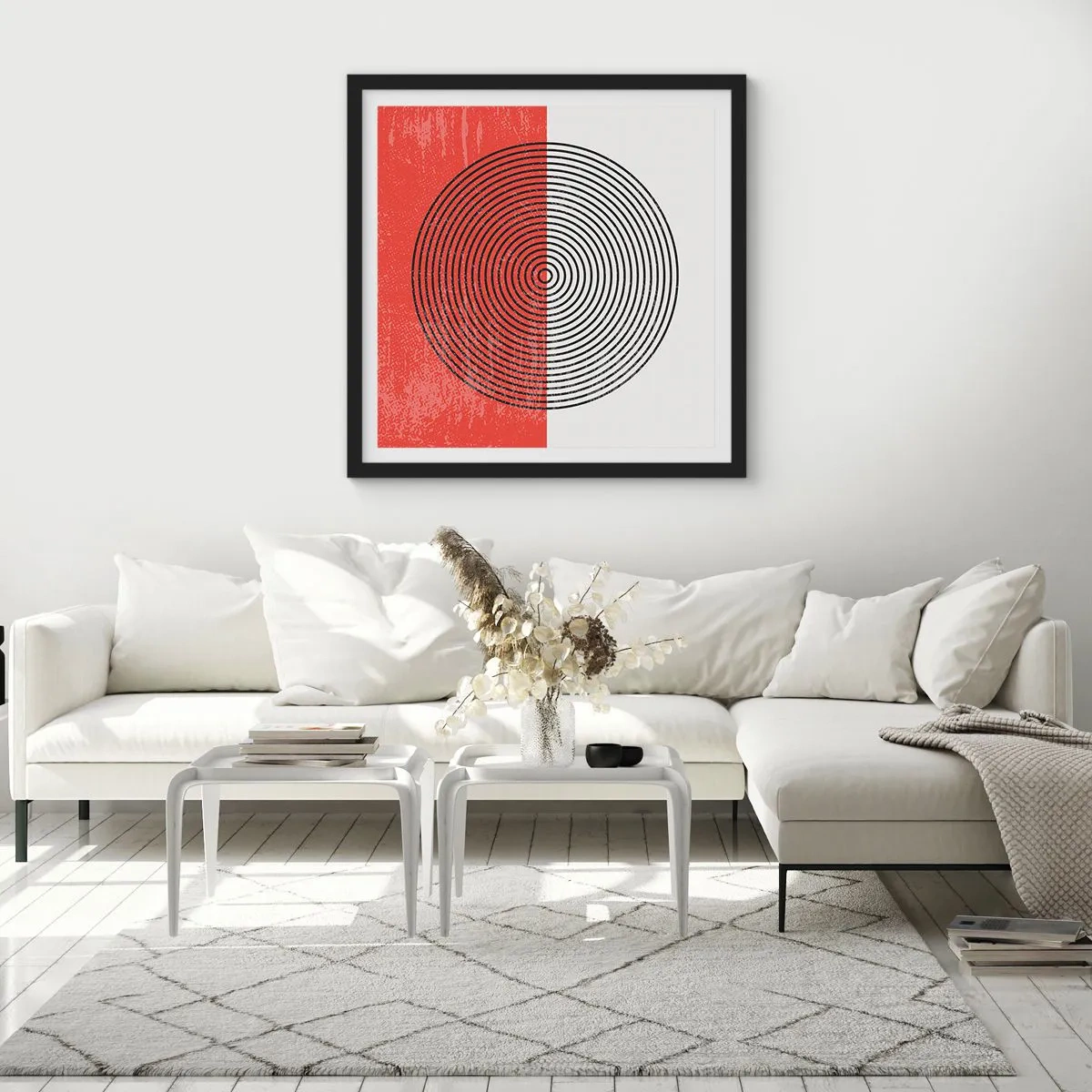 Plakat i sort ramme - Lige til sagen - 50x50 cm