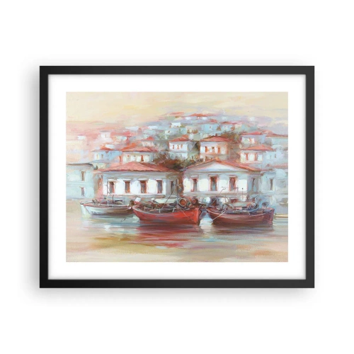 Plakat i sort ramme - Lykkelig by - 50x40 cm