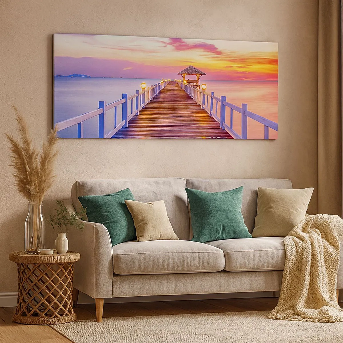 Lærredstryk - Billede på lærred - Lilagylden stilhed om aftenen - 100x40 cm