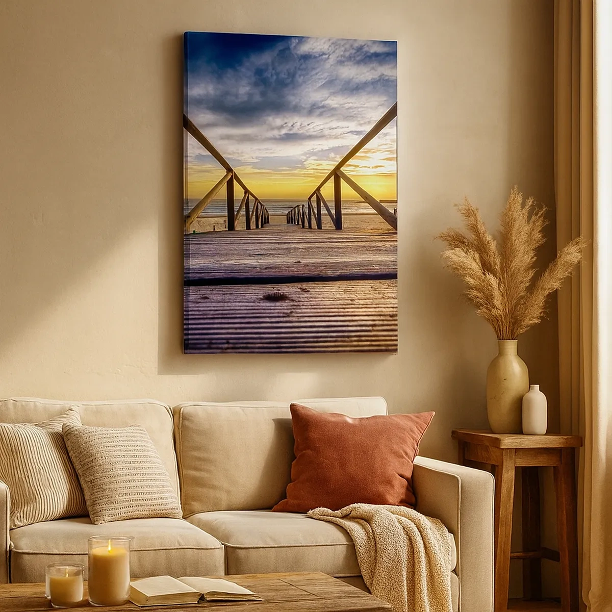 Lærredstryk - Billede på lærred - Direkte til en stille strand ved solnedgang - 50x70 cm