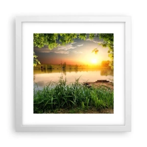 Plakat i hvid ramme - Landskab i en grøn ramme - 30x30 cm