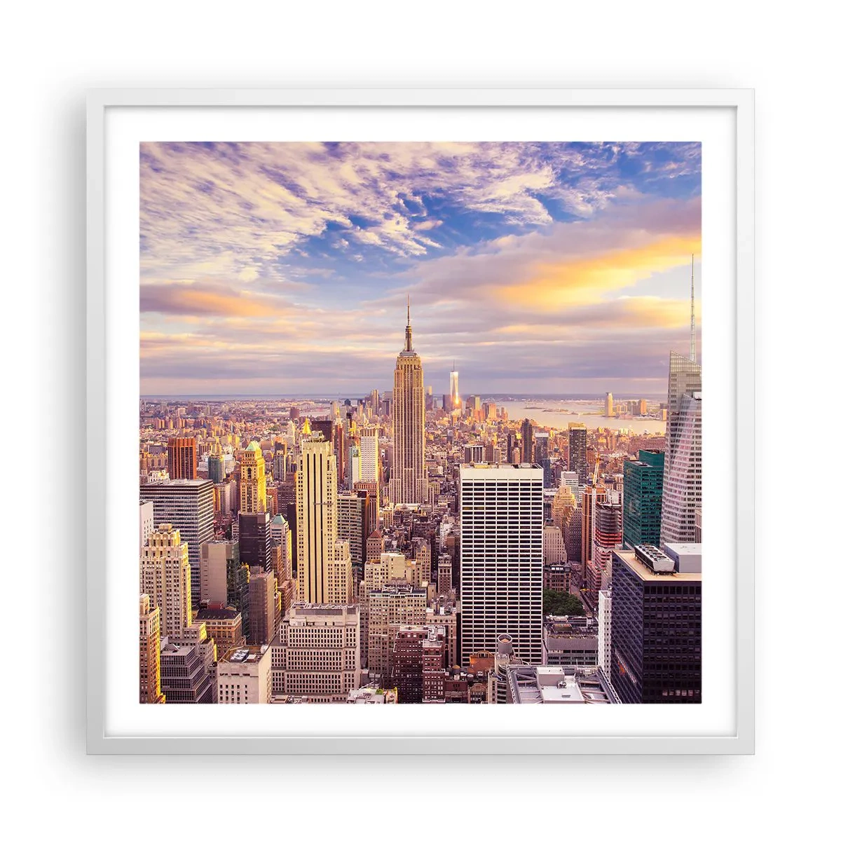 Plakat i hvid ramme - Ræk ud efter skyerne selv - 60x60 cm