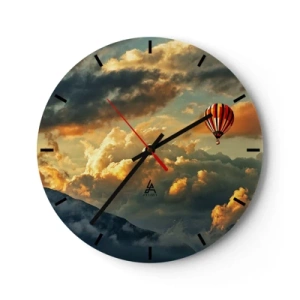 Vægur, Uret - En ballon, der svæver blandt skyerne ved solnedgang - 30x30cm - Jeg går, fordi jeg vil - Moderne vægdekoration til stue, køkken og soveværelse ARTTOR