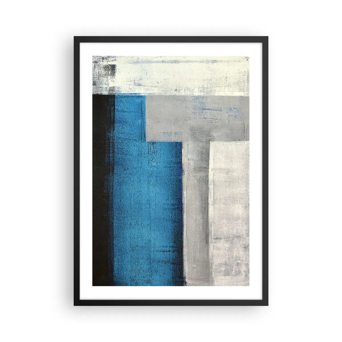 Plakat i sort ramme - Geometrisk abstraktion i nuancer af blå og grå - 50x70cm - Poetisk komposition af grå og blå - Moderne vægdekoration til stue og soveværelse ARTTOR