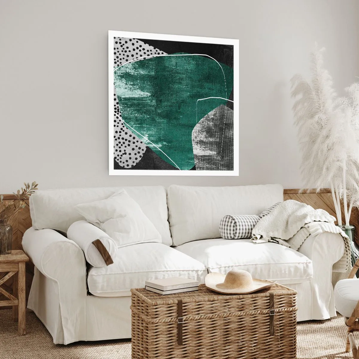 Plakat - Farverig abstraktion med en guldflager - 40x40 cm