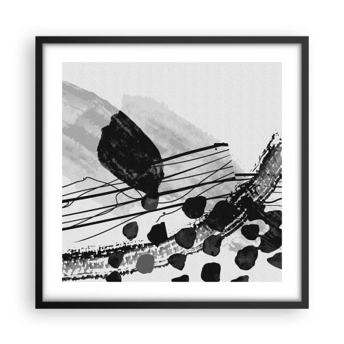 Plakat i sort ramme - Sort og hvid organisk abstraktion - 50x50 cm