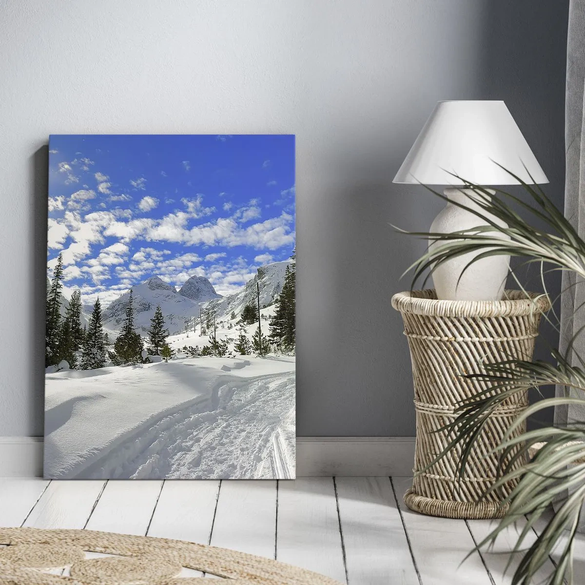 Lærredstryk - Billede på lærred - I sne og solskin - 50x70 cm