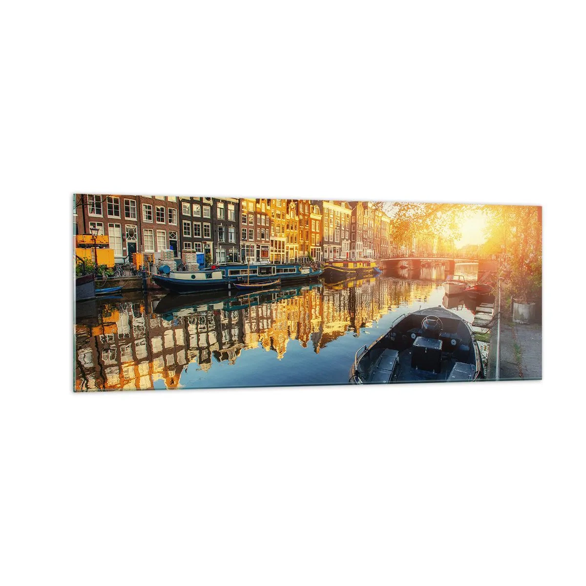 Billede på glas - Morgen i Amsterdam - 140x50 cm