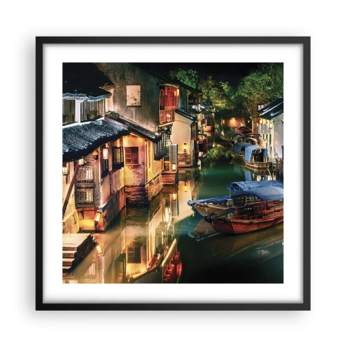Plakat i sort ramme - En aften på en kinesisk gade - 50x50 cm