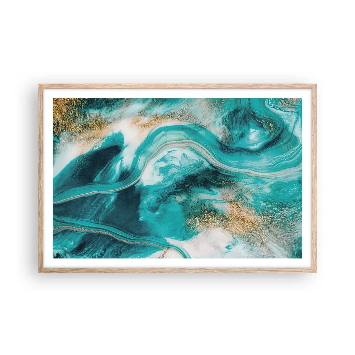 Plakat i ramme af lyst egetræ - Flod af guld - 91x61 cm