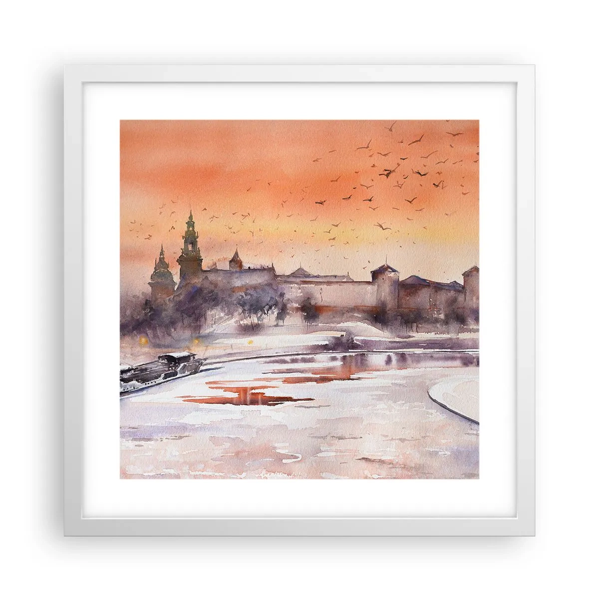 Plakat i hvid ramme - Kongelig solnedgang - 40x40 cm