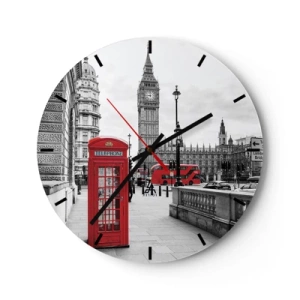 Vægur, Uret - Big Ben og en rød telefonboks med London som baggrund - 30x30cm - Uden tvivl, London - Moderne vægdekoration til stue, køkken og soveværelse ARTTOR