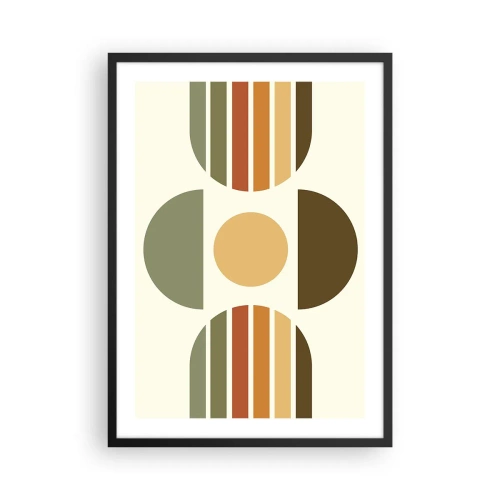 Plakat i sort ramme - Abstrakt geometrisk mønster i jordfarver med cirkler og halvcirkler - 50x70cm - I jordfarver - Moderne vægdekoration til stue og soveværelse ARTTOR