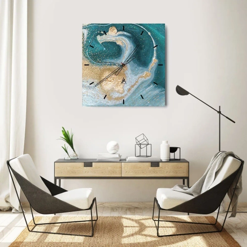 Vægur, Uret - En hvirvel af guld og turkis - 30x30 cm