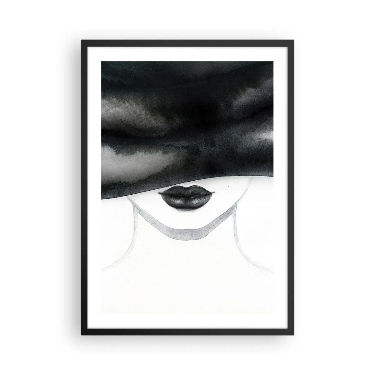 Plakat i sort ramme - Sort-hvidt portræt af en kvinde med bind for øjnene - 50x70cm - Et sensuelt mysterium - Moderne vægdekoration til stue og soveværelse ARTTOR