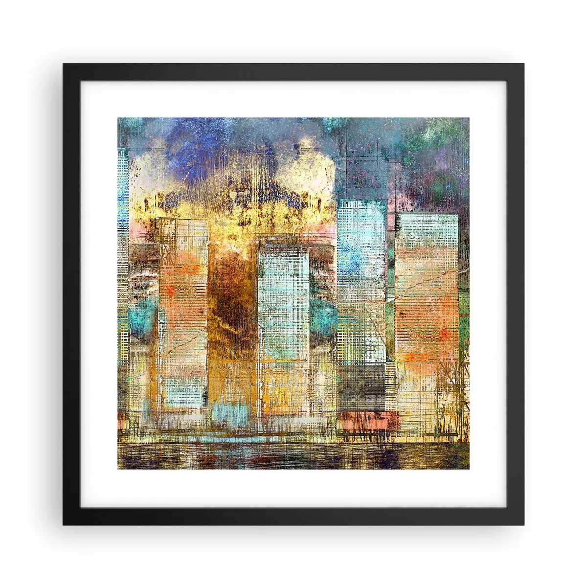 Plakat i sort ramme - Solrig metropol - 40x40 cm