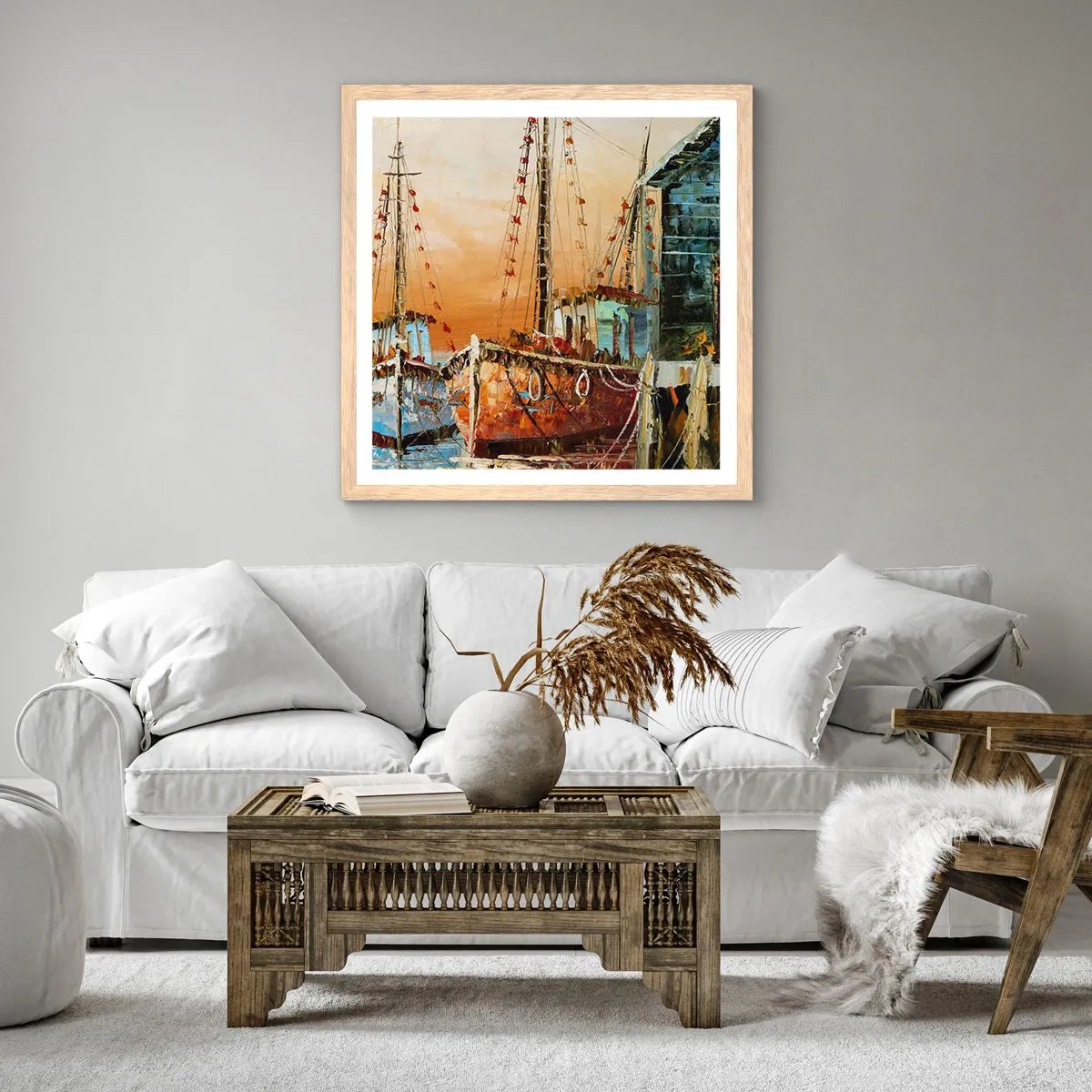 Plakat i ramme af lyst egetræ - Fredelig tilbagevenden - 50x50 cm