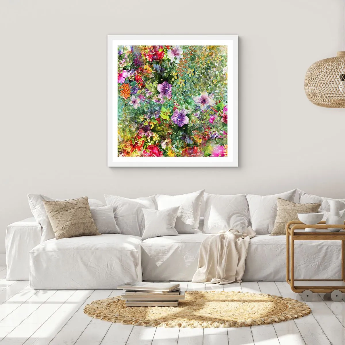 Plakat i hvid ramme - Ind i blomsterne ved fortabelse - 30x30 cm