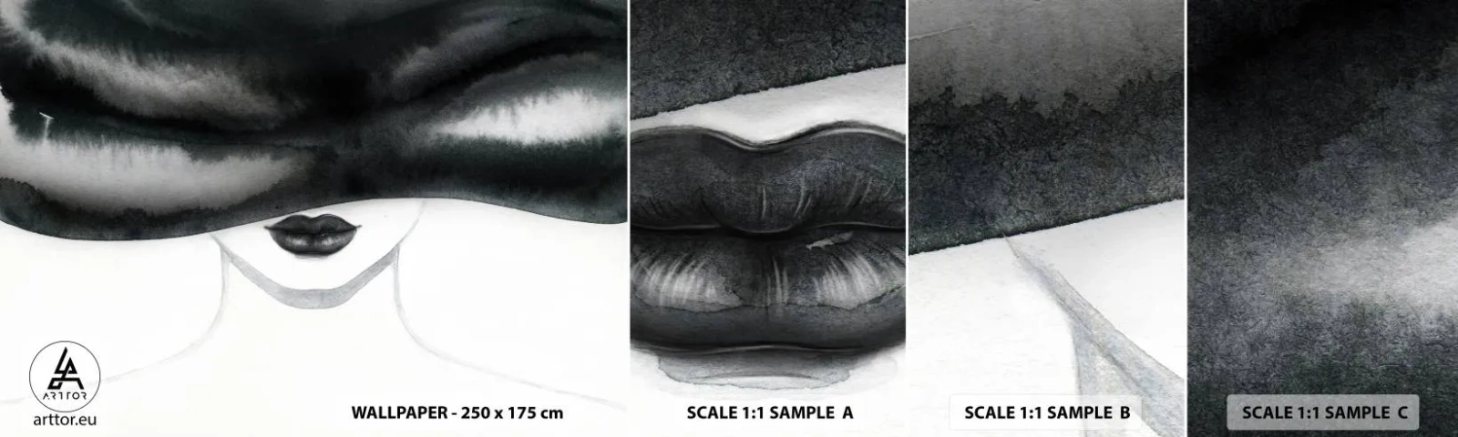 Prøve Fototapet Selvklæbende Deluxe Sticker - Et sensuelt mysterium - Kvinde i en hat, Model, Sort og hvid - 100x30 cm