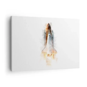 Lærredstryk - Billede på lærred - En kunstnerisk akvarelfortolkning af en rumfærge, der letter - 70x50cm - Opdagelsesrejsende i starten - Moderne vægdekoration til stue og soveværelse ARTTOR