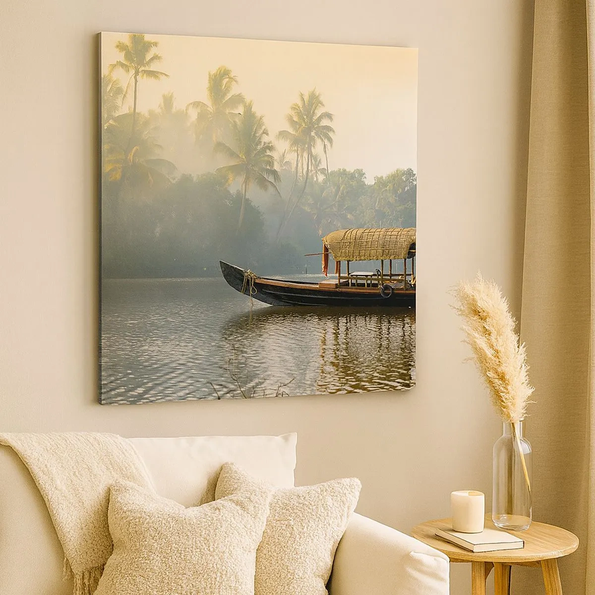 Lærredstryk - Billede på lærred - Hus ved floden - 30x30 cm