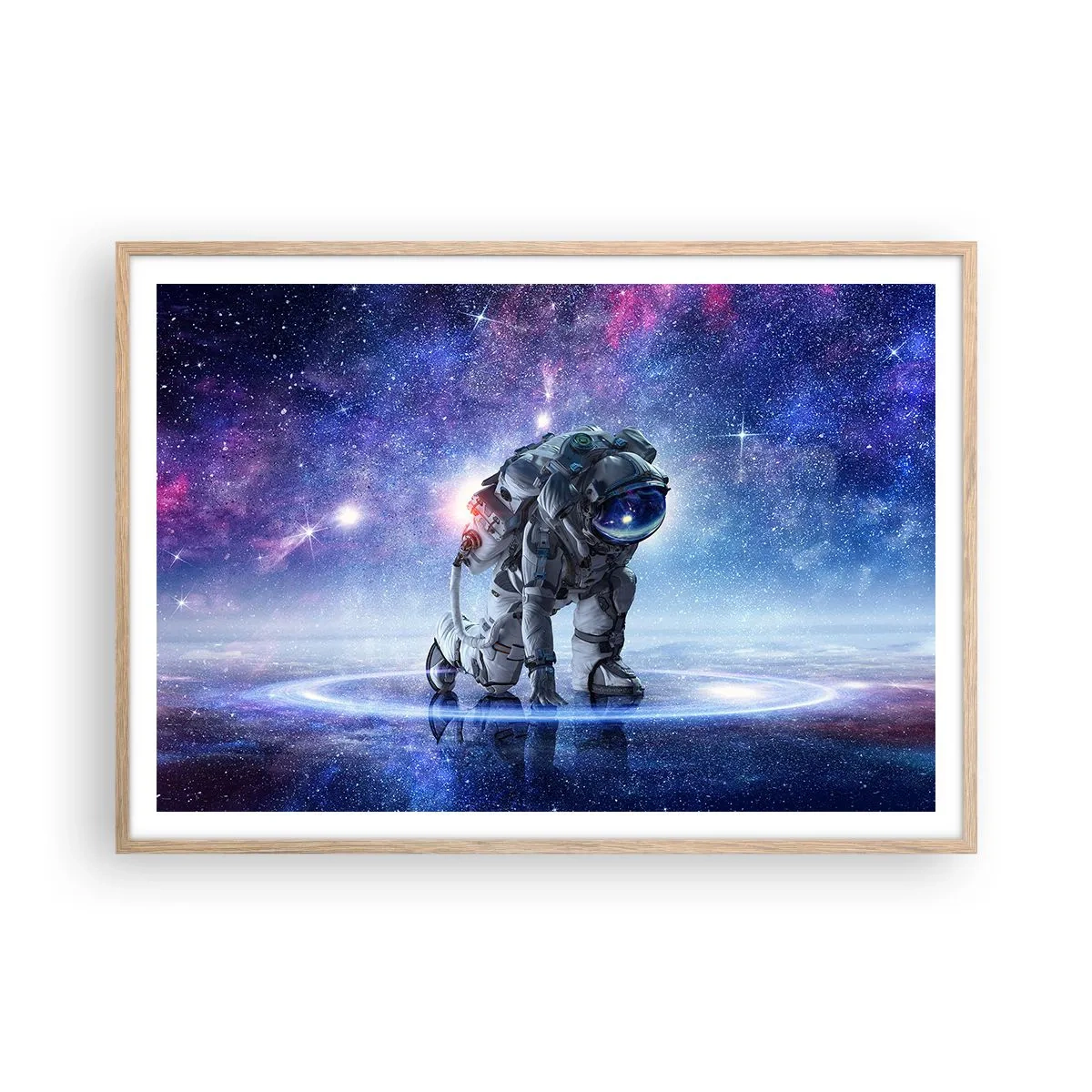 Plakat i ramme af lyst egetræ - Den stjerneklare himmel over mig - 100x70 cm