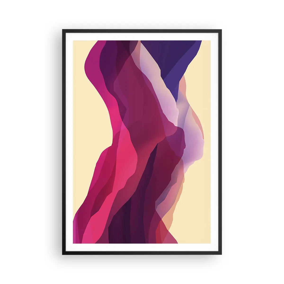 Plakat i sort ramme - Bølger i lilla - 70x100 cm