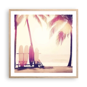 Plakat i ramme af lyst egetræ - Det bliver en fantastisk dag - 60x60 cm