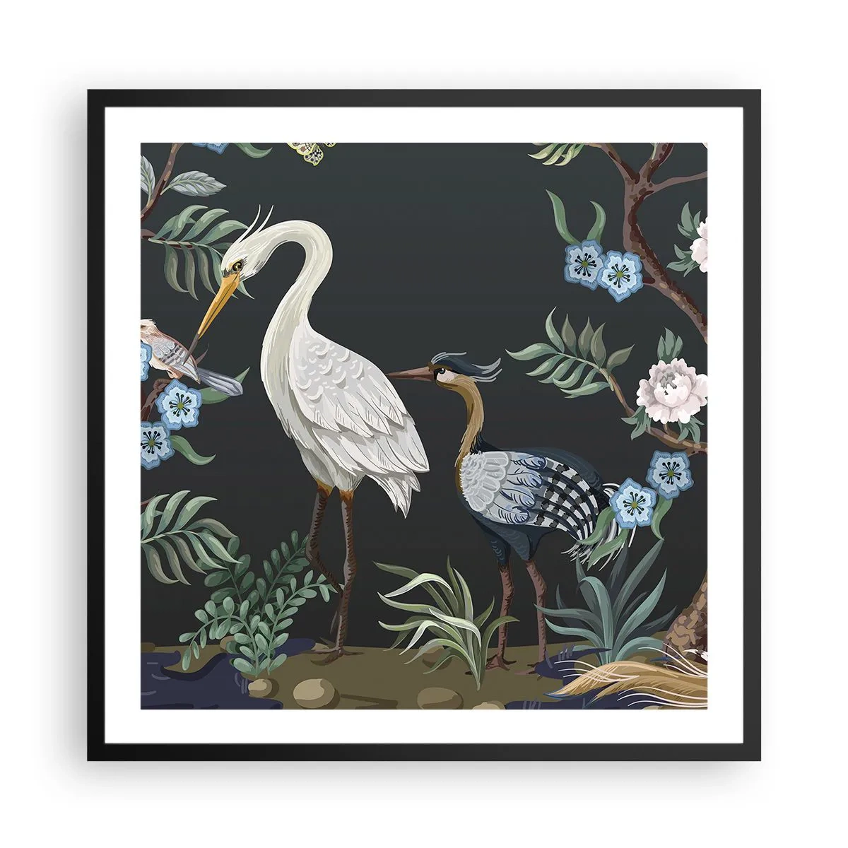 Plakat i sort ramme - Fugleparade - 60x60 cm