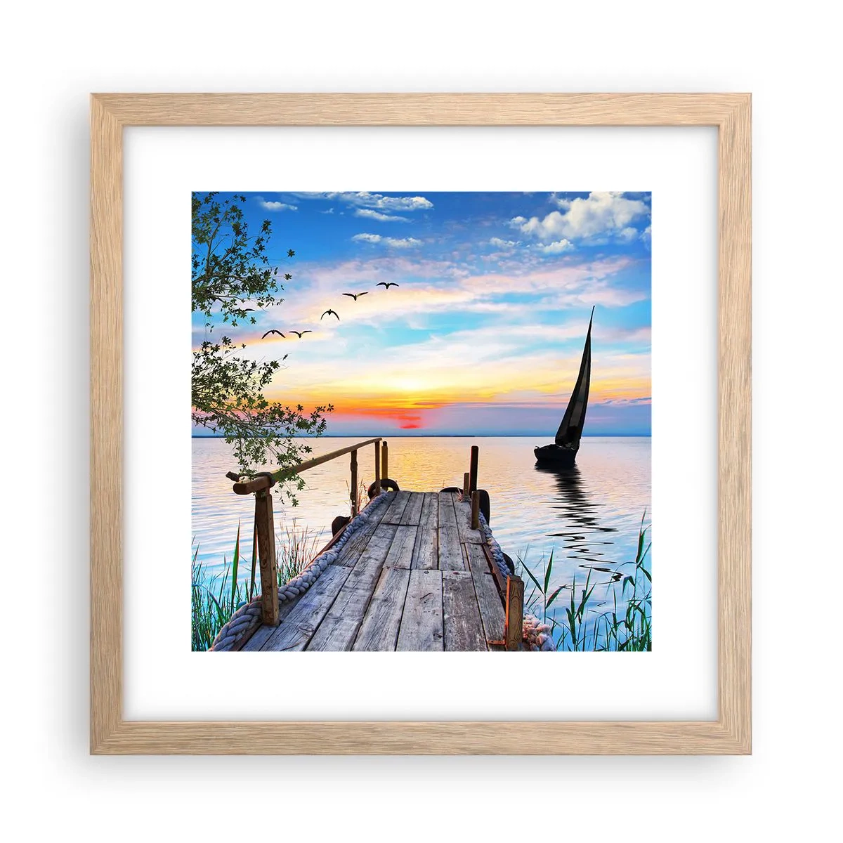 Plakat i ramme af lyst egetræ - Godaften - 30x30 cm