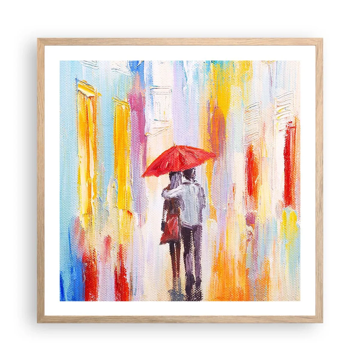 Plakat i ramme af lyst egetræ - Lad det regne mere - 60x60 cm