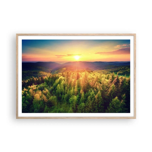 Plakat i ramme af lyst egetræ - Toppe og bjergtoppe - 100x70 cm