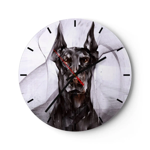 Vægur, Uret - Portræt af en doberman i moderne geometrisk stil - 30x30cm - Nobelt født - Moderne vægdekoration til stue, køkken og soveværelse ARTTOR