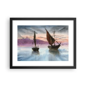Plakat i sort ramme - Aften i havnen - 40x30 cm