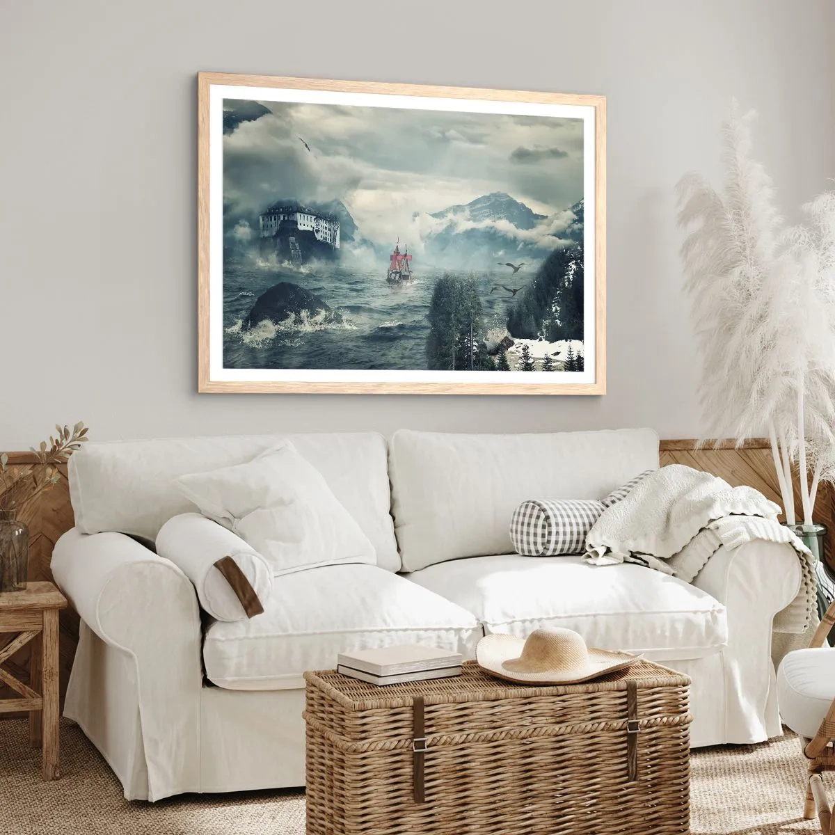 Plakat i ramme af lyst egetræ - På magiske vande - 70x50 cm