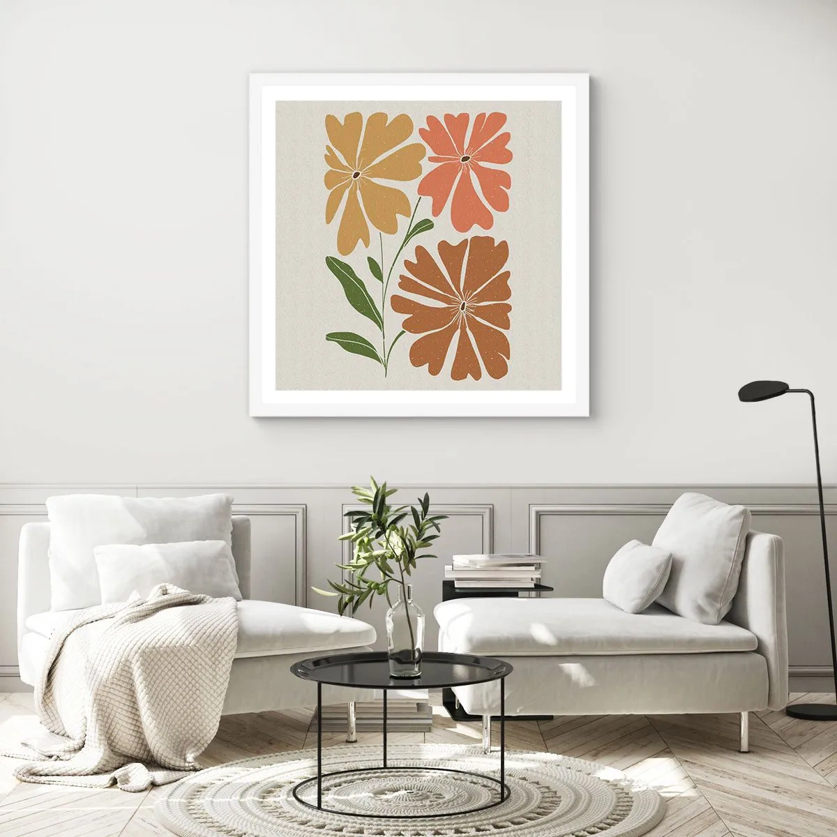 Plakat i hvid ramme - Natur og geometri - 60x60 cm