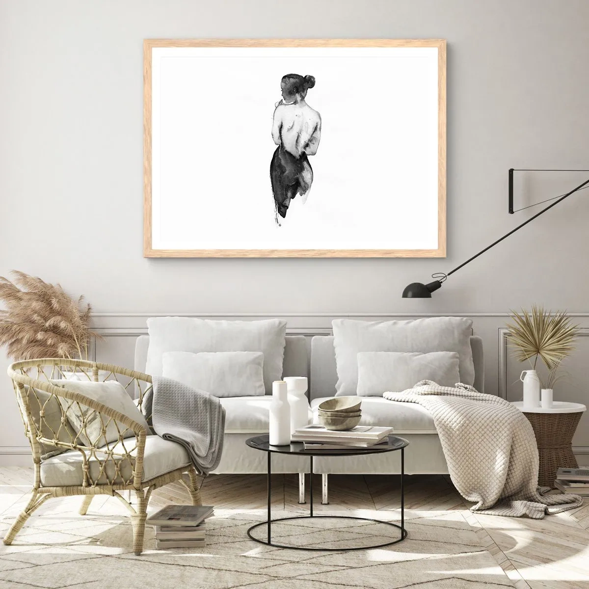 Plakat i ramme af lyst egetræ - Med hende forsvinder verden - 100x70 cm