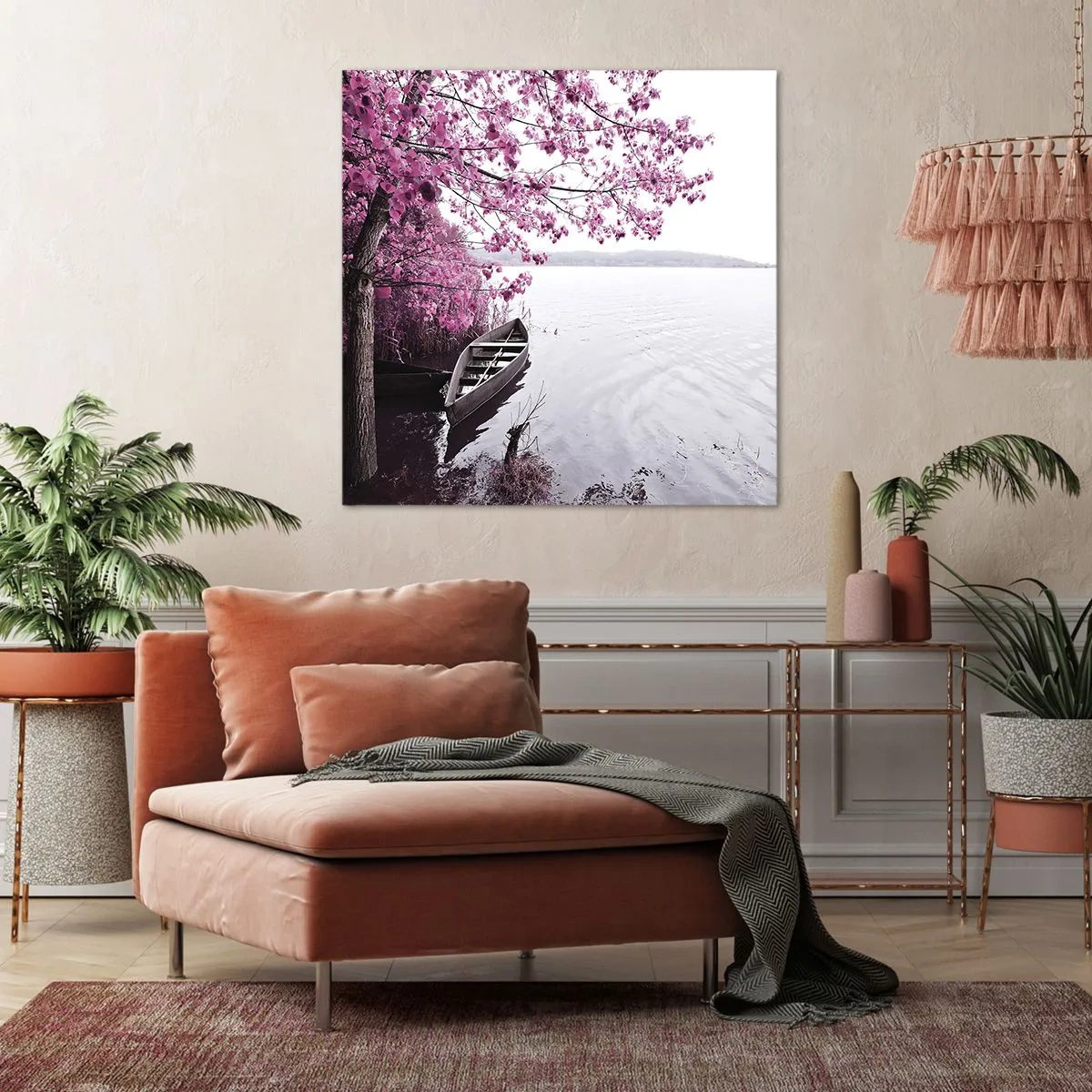 Lærredstryk - Billede på lærred - I lyserød stilhed - 70x70 cm