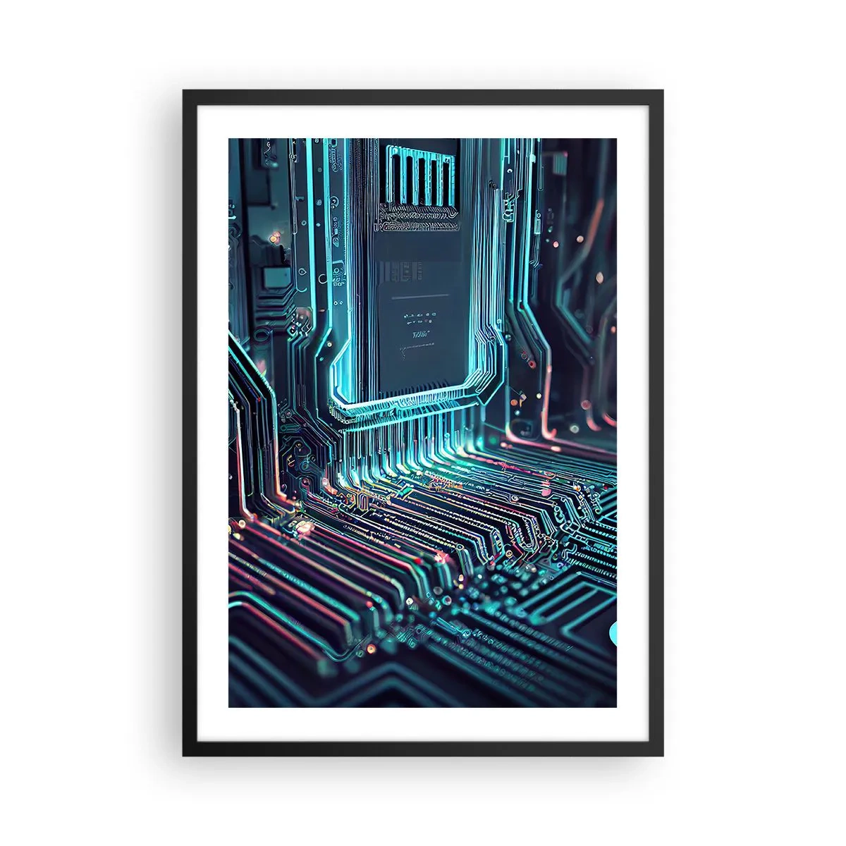 Plakat i sort ramme - En futuristisk vision af et integreret kredsløb - 50x70cm - Jeg tror... - Moderne vægdekoration til stue og soveværelse ARTTOR
