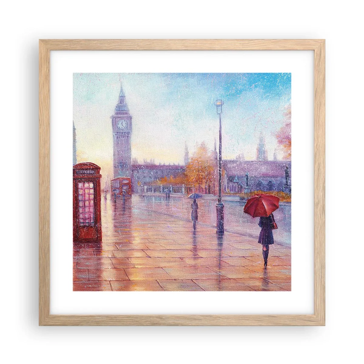 Plakat i ramme af lyst egetræ - En efterårsdag i London - 40x40 cm